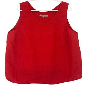 FLAX 100% Linen Tank Top Red Sz 1G 1X Sleeveless Shell Top Lagenlook Sustainable